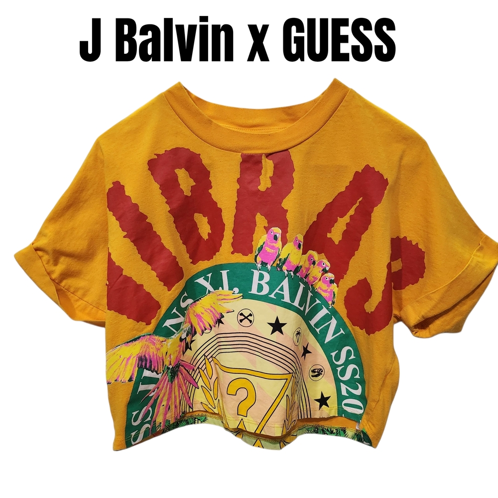 J Balvin x GUESS 2020 Collab Womens Cropped Tropical Tshirt Size S 100% Cotton